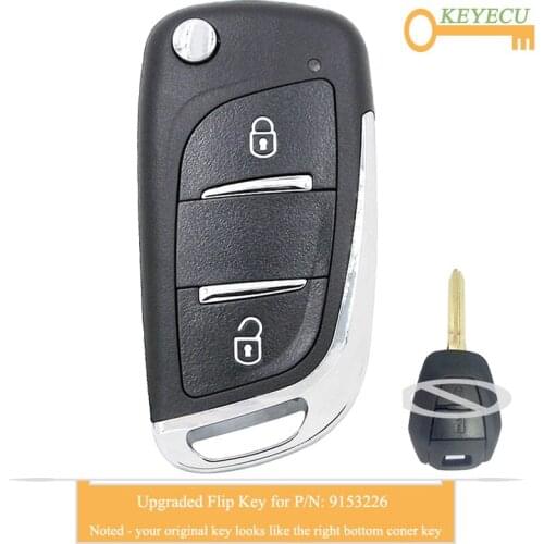 KEYECU Upgraded Flip Remote Key for Vauxhall Omega/ Vectra/ Frontera/ Isuzu, Fob 2 Buttons - 433MHz - ID48 Chip - P/N: 9153226