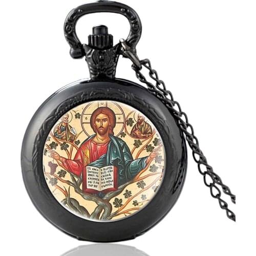 Classic Orthodox Church Black Vintage Quartz Pocket Watch Pendant Clock Watch Men Women Glass Dome Necklace Gifts