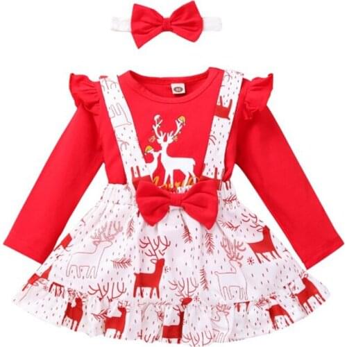 Ins Childrens Baby Christmas Elk Flying Sleeve Romper Sling Red New Arrival