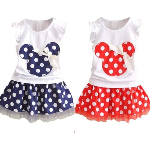 Little Girls Cartoon Mouse Clothes Sets Baby Girl Vest Princess Skirt Outfits Kids Toddler Party Polka Dots Summer Suits 0-4T