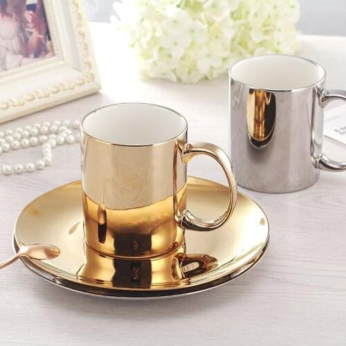 Creative Golden Silver Mugs Ceramic Water Cup Coffee Milk Tea Party Drinking Tazas Home Drinkware Gifts