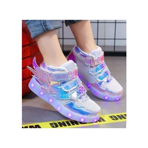 Baby Girl Shoes Wings Outdoor Colorful Glowing Kids Casual Shoes Boys Autumn Breathable Sports High-top Toddler Girl Sneakers