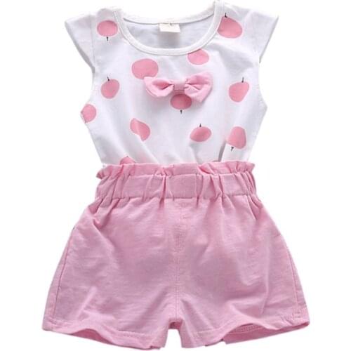 Toddler Baby Girls Summer Sets Print Bowknot 2pcs Girls Summer Set Kids Casual Suit Tracksuit Sweatshirt New