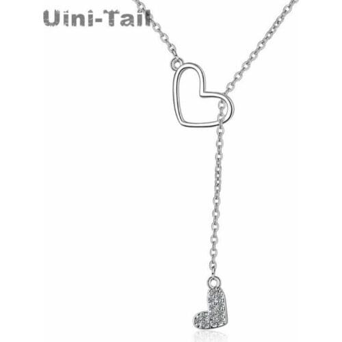 Uini-Tail hot new 925 sterling silver double heart shaped adjustable necklace female fashion simple temperament high quality