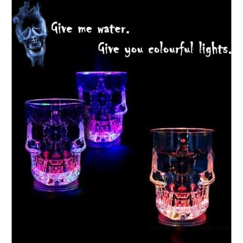 Luminescence Skull Wine Glass Changing Color Halloween Gift Magic Mugs For Whisky Juice Beer Bar Water Activated Cup Plastic