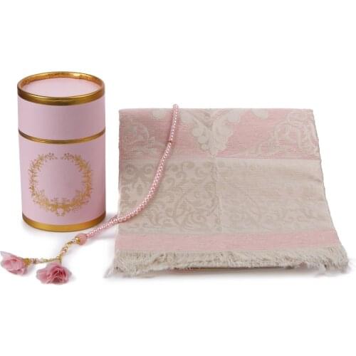 Dolmabahe Prayer Rug & Rosary Set Pink Prayer Mat For Muslims Quran Islamic