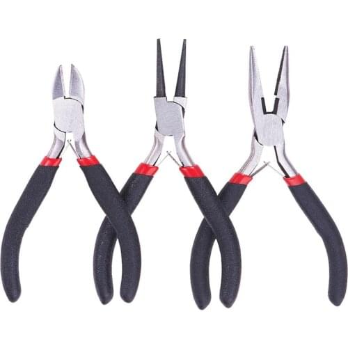 3pcs/set DIY Jewelry Tool Sets Polishing Side-Cutting Pliers Wire-Cutter Pliers and Round Nose Pliers 105~125x61~62mm