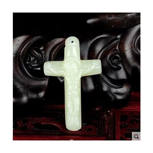 Natural and Tian Yu Jesus pendant, Green White Jade Cross Pendant