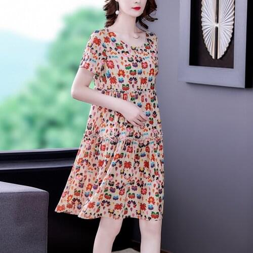 2021 Summer New Style Fashion Party Vacation Loose Large Size Floral Short-sleeved Dress with Wood Ears Dresses Women