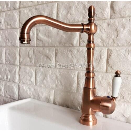 New Arrivals Fashion Antique Red Copper Bathroom & Kitchen Faucet Swivel Spout Faucets Washbasin Mixer Sink Tap Wnf416