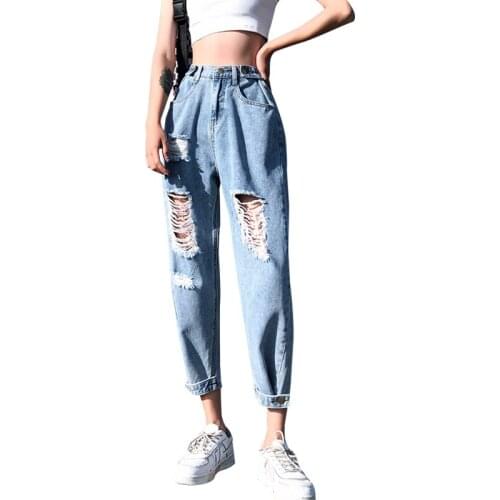 New Korea Fashion Vintage Ripped Boyfriend Jeans For Women Fashion High Waist Blue Jeans Plus Size Jeans 4XL 5XL Pantalones