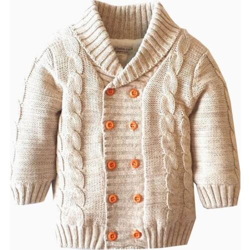Boys Plain-Coloured Knitted Sweater Winter Warm Fleece Cardigan for Toddler Kids Baby Girls Outfit Clothes Button Cardigan Coat