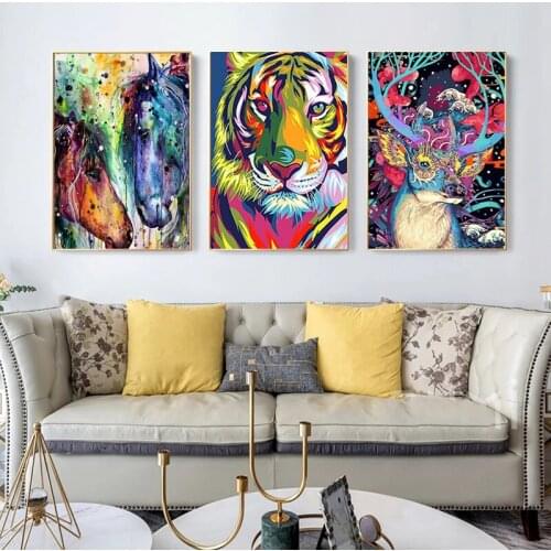 Colorful Tiger Animal Poster Oil Painting Canvas Wall Art Room Decoration Picture House No Frame