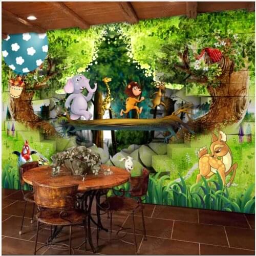 Custom photo wallpaper for walls 3 d murals Fantasy forest tree 3D cartoon animal children room background wall mural decor