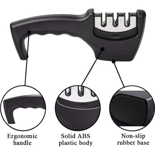 Professional Three Stages Knife Sharpener Tungsten Steel and Ceramic Multi-function Whetstone Home Kitchen Quick Sharpening Tool