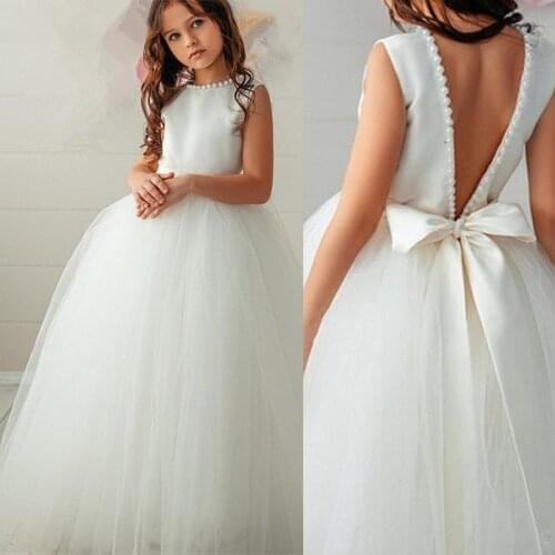 Simple Flower Girl Dress Trailer Puffy Wedding Party Gowns for Girl First Communion Dresses Eucharist Attended Princess Skirts