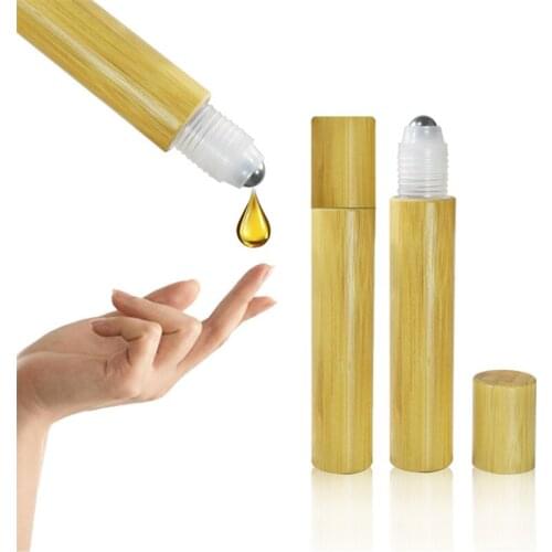 1000*15ml Empty cosmetic packaging empty bamboo material refillable perfume roll on bottle with metal roller and plastic inner