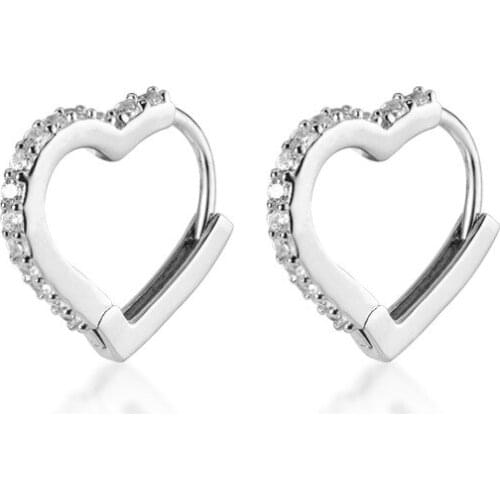 Real. 925 Sterling Silver Fine jewelry white/gold Micro Pave CZ Heart Love hoop huggie earrings C-G4470