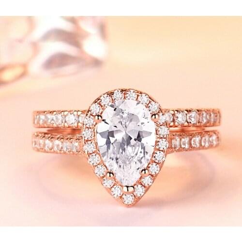 Luxury 100% 925 Sterling Silver Created Water Drop Wedding Rings For Women High Carbon Diamond Elegant Party Fine Jewelry Gift