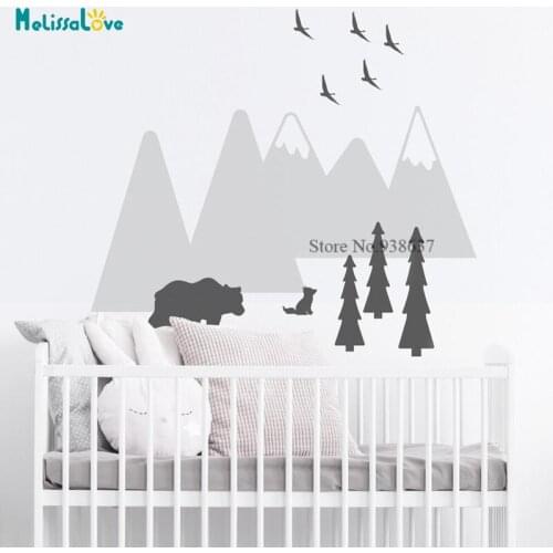 Baby Crib Self Adhesive Wall Sticker Decal Adventure Mountains Woodland Forest Nursery Decor BB864