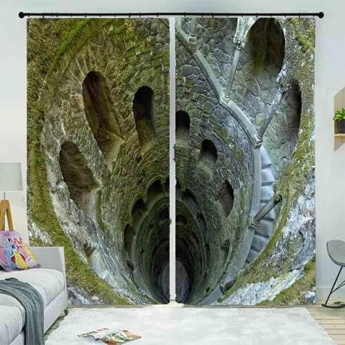 Custom Blackout Curtains 3D Spiral staircase Living Room Curtains New Design Roll Curtains