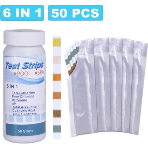 6-In-1 Swimming Pool Test Paper Residual Chlorine PH Value Alkalinity Hardness Test Strip Total Alkaline Bronze Acid