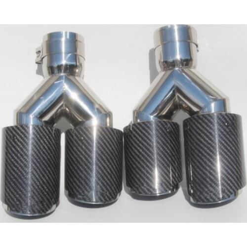2PCS Universal Dual With Logo Carbon Fiber Exhaust Tip Glossy Muffler Exhaust Pipe Exhaust Tip for BMW E70