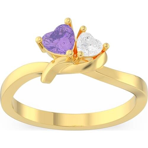 Uonney Dropshipping Personalized Couple Twisted Heart Birthstone Promise Ring Custom Unique Double Heart Ring Best Gift For Her