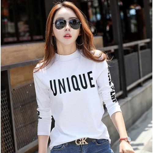 Tee Shirt Femme Letter T Shirt Women Long Sleeve Poleras Mujer 2019 korean style Cotton Womens Clothing plus size T-Shirt