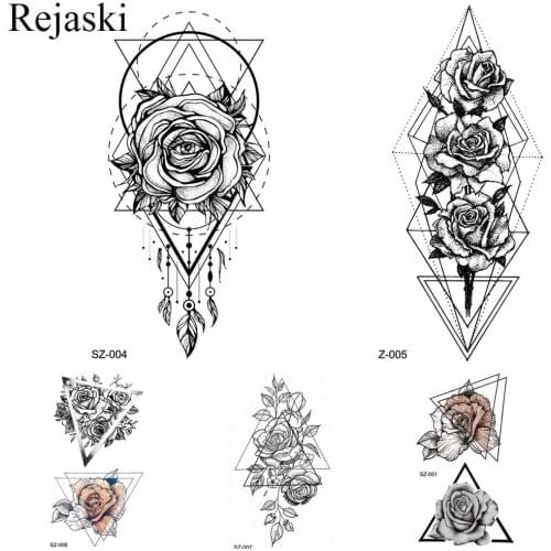 Rejaski Women Flirtatious Tattoo Stickres Body Art Painting Girl Fashion Temporary Tattoo Geometric Rose Dreamcatcher Fake Tatoo
