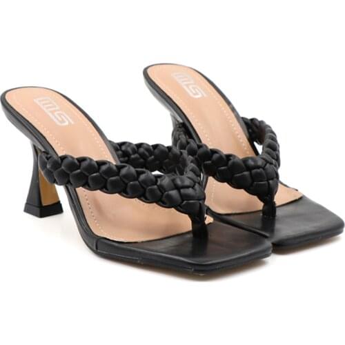 Slipper Female Summer New Style Contracted Fine Heel Weave Tape Belt Fashionable High-Heeled Shoes Go With Womens Slippers