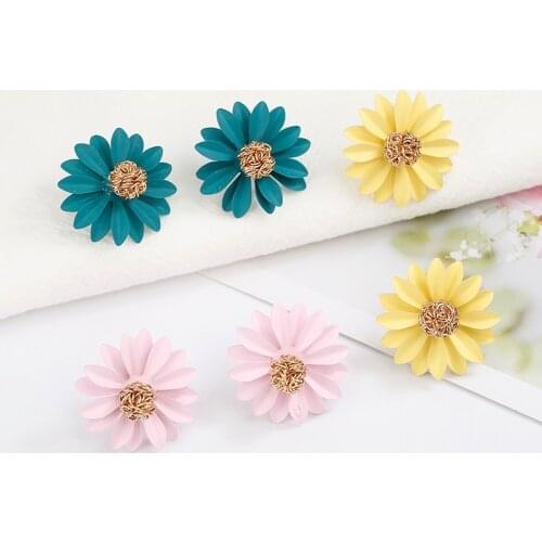New Fashion Flower Stud Earrings For Women Girl Small Cute Pink Yellow Color Earrings Fashion Brincos Wholesale Jewelry