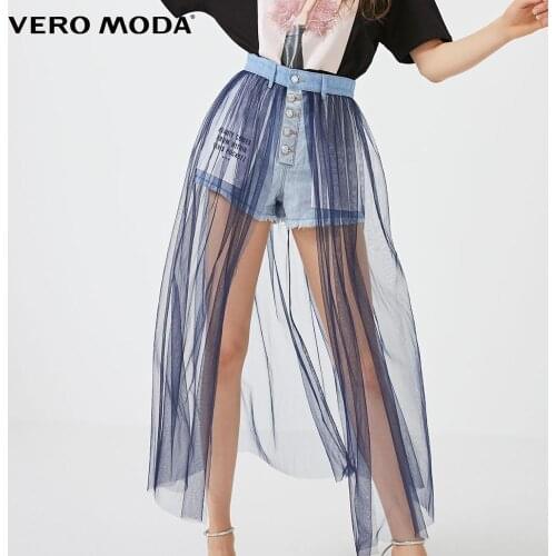 Vero Moda Womens Gauzy Two-tiered Letter Print Denim Shorts | 319343506