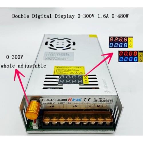 0-300V 1.6A 480W Double Digital Display Adjustable DC Switching Power Supply HJS-480-0-300 DC voltage regulator Transformer 300V