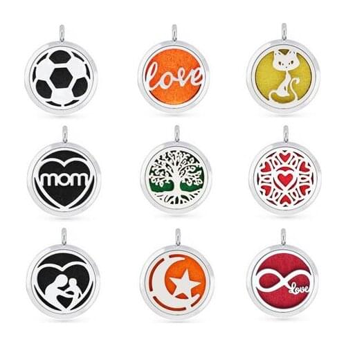 1PCS Infinity faith Cat Mom Baby Heart Soccer 30mm Alloy Diffuser Locket Perfume Necklace Pendant With 1p Free Pad