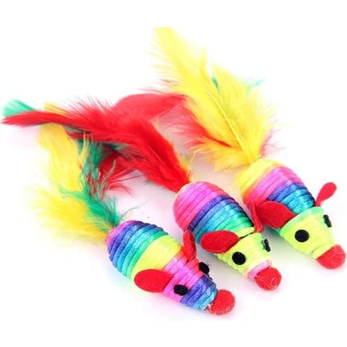 10pcs cat mouse toy False Mouse Pet Cat Toys feather colorful Mini Playing Toys bite teeth mini funny playing cat teasing