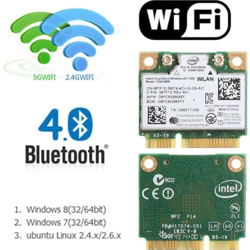 2021 New 876M Dual Band 2.4+5G Bluetooth V4.0 Wifi Wireless Mini PCI-Express Card For Intel 7260 AC For DELL 7260HMW CN-08TF1D