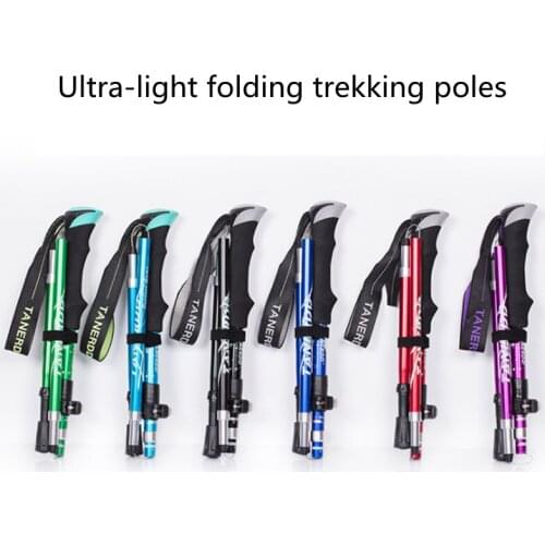 5-section outdoor folding trekking pole, camping portable trekking trekking pole, aluminum alloy telescopic trekking pole