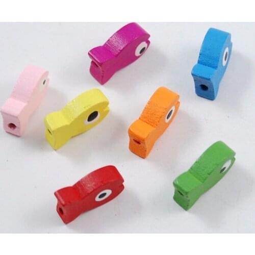 50pcs 19mm Fish Shape Natural Wood Oval Spacer Beads Mixed Colors Flower Pattern Wooden Rice Loose Beads for Jewelry Making