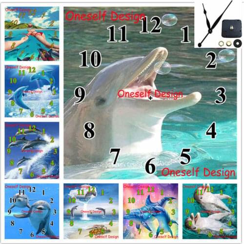 5d diamond painting full Mechanical clock dolphin 5d diamond embroidery clock diamond mosaic sale decortion HOME wall sticker