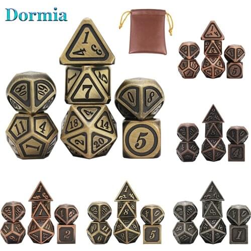 7 Pcs/set Polyhedral Retro Metal Digital Dice D4 D6 D8 D10 D% D12 D20 , with PU Leather Bag for DND TRPG and Other Board Game