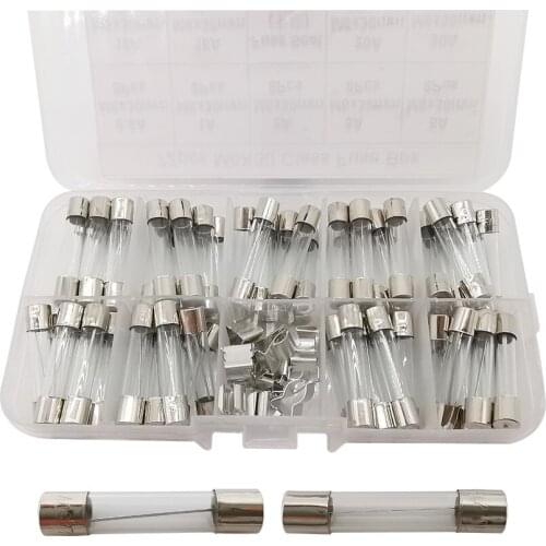 72Pcs/Box M6x30mm 0.5A 1A 2A 3A 5A 10A 15A 20A 30A Quick Blow Car Glass Tube Home Fuse Seat Assorted Fast-Blow Glass Fuse Set