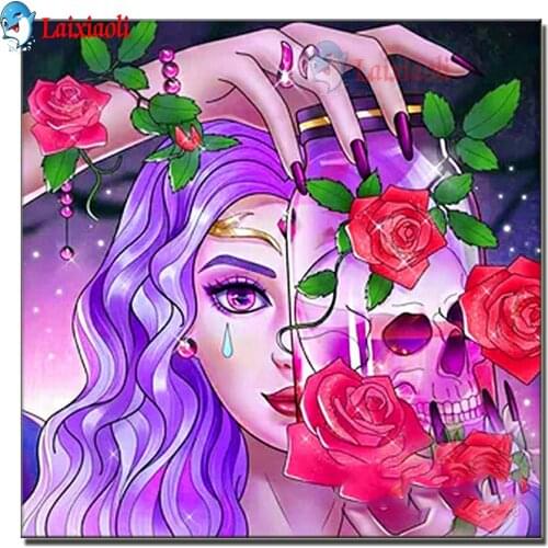 5D Diy Diamond Painting Cartoon Girl Rose Fairy Full Square Round Cross Stitch Kits Mosaic skull mask lady Embroidery home decor