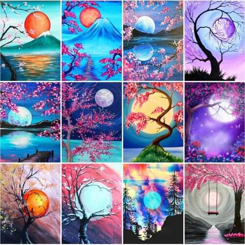AZQSD Diamond Painting Full Square Moon Rhinestones Diamond Embroidery Landscape Home Decor Cross Stitch Kits Handmade Gift
