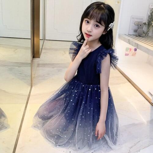 2020 Kids Dress Summer Girls Star Print Party Dresses Gauze Children Princess Dress Dancing Tulle Baby Girl Costume 3-12 Year
