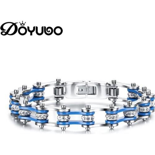 DOYUBO Antique Women Stainless Steel Bicycle Chain Bangles Blue Color Beauty Punk Style Chains Bracelets For Lady Jewelry DD015