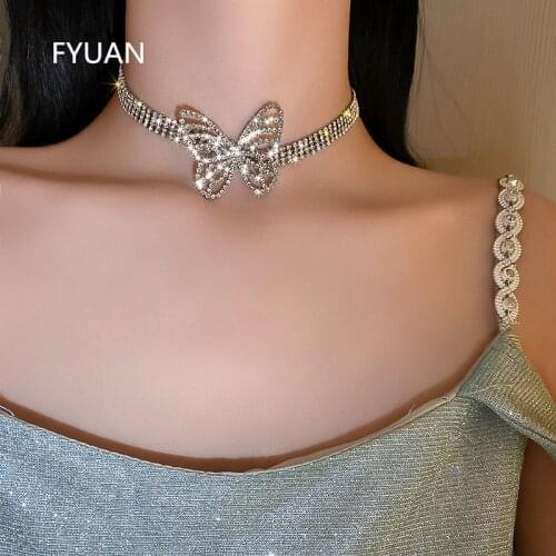 FYUAN Beautiful Butterfly Crystal Choker Necklaces for Women Shine Short Rhinestone Necklaces Statement Jewelry Accessories
