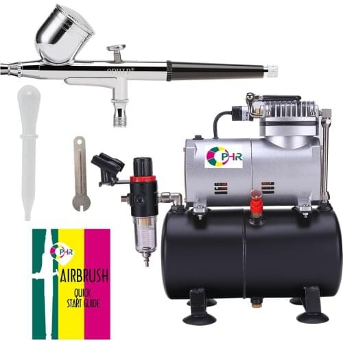 OPHIR Gravity Dual Action Airbrush Compressor Kit with Tank for Hobby Tattoo Painting Airbrushing 110V,220V _AC090+AC004+PB001