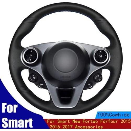 Car Steering Wheel Cover Hand-stitched PU Genuine Leather For Smart New Fortwo Forfour 2015 2016 2017 Accessories