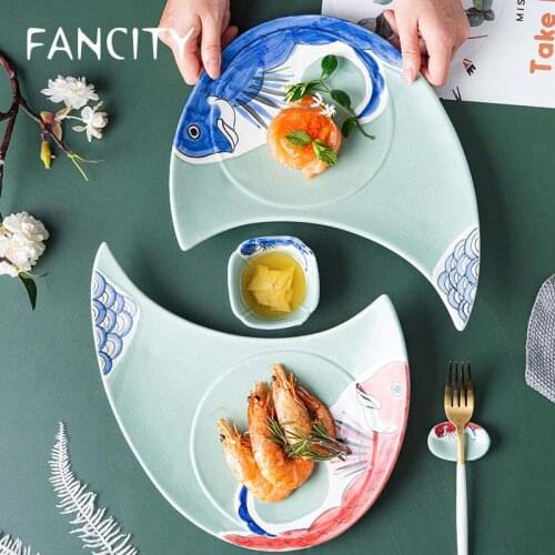 FANCITY Sushi plate ceramic irregular plate home creative dinner plate Japanese special tableware net red dish long plate